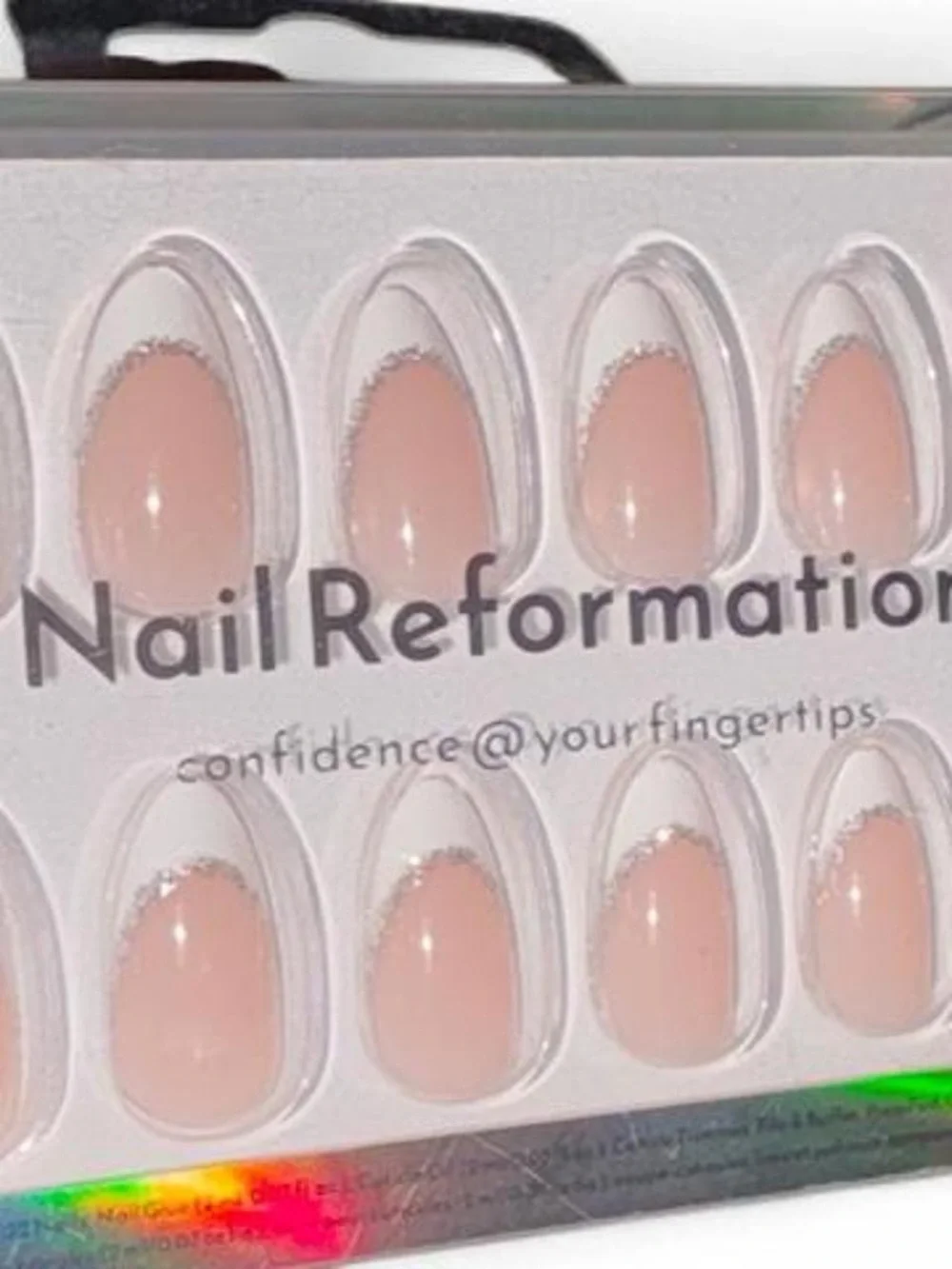 nail reformation “silver lining” short almond press ons